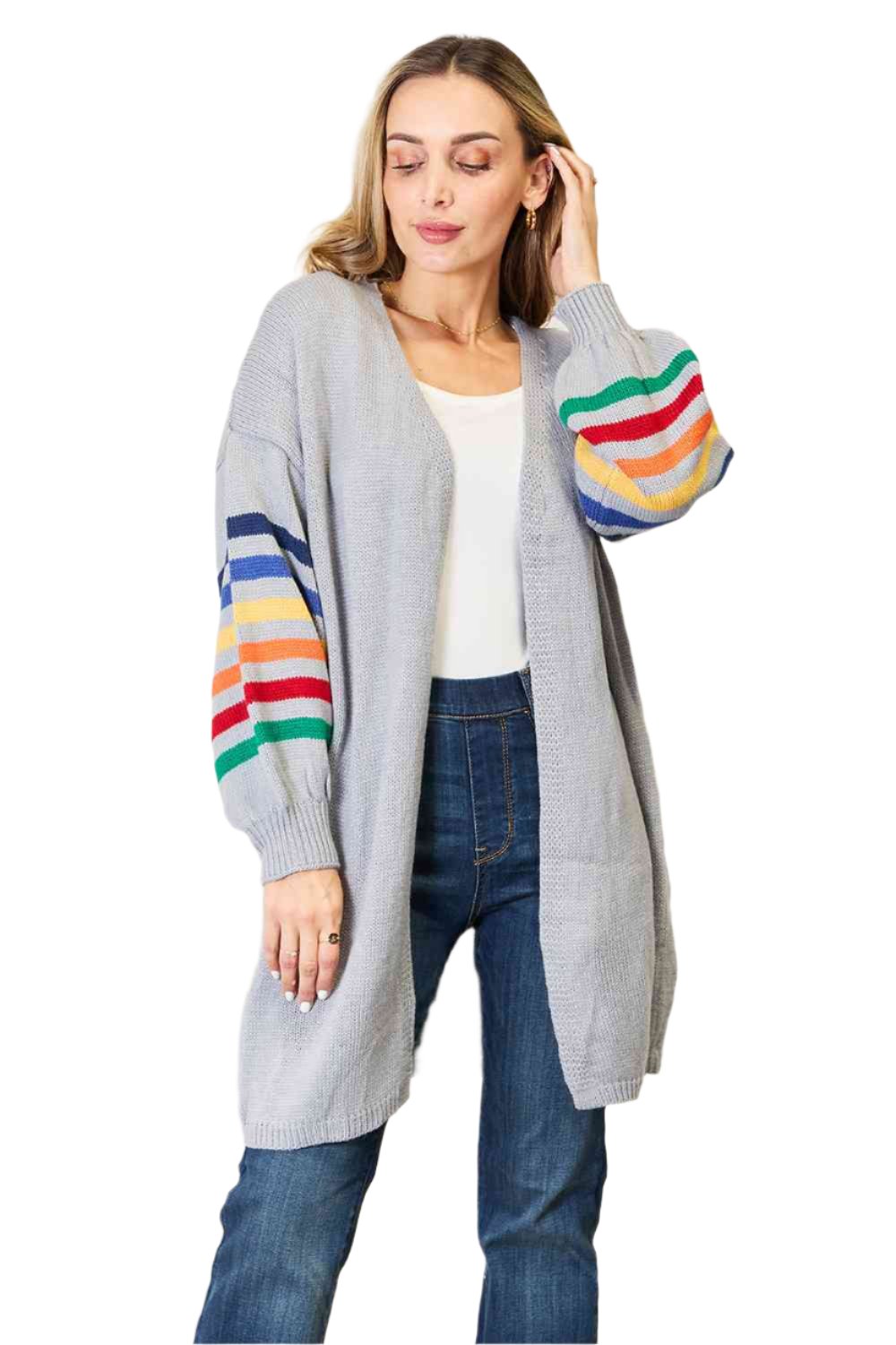 TEEK - Multicolored Stripe Open Front Cardigan SWEATER TEEK Trend S  