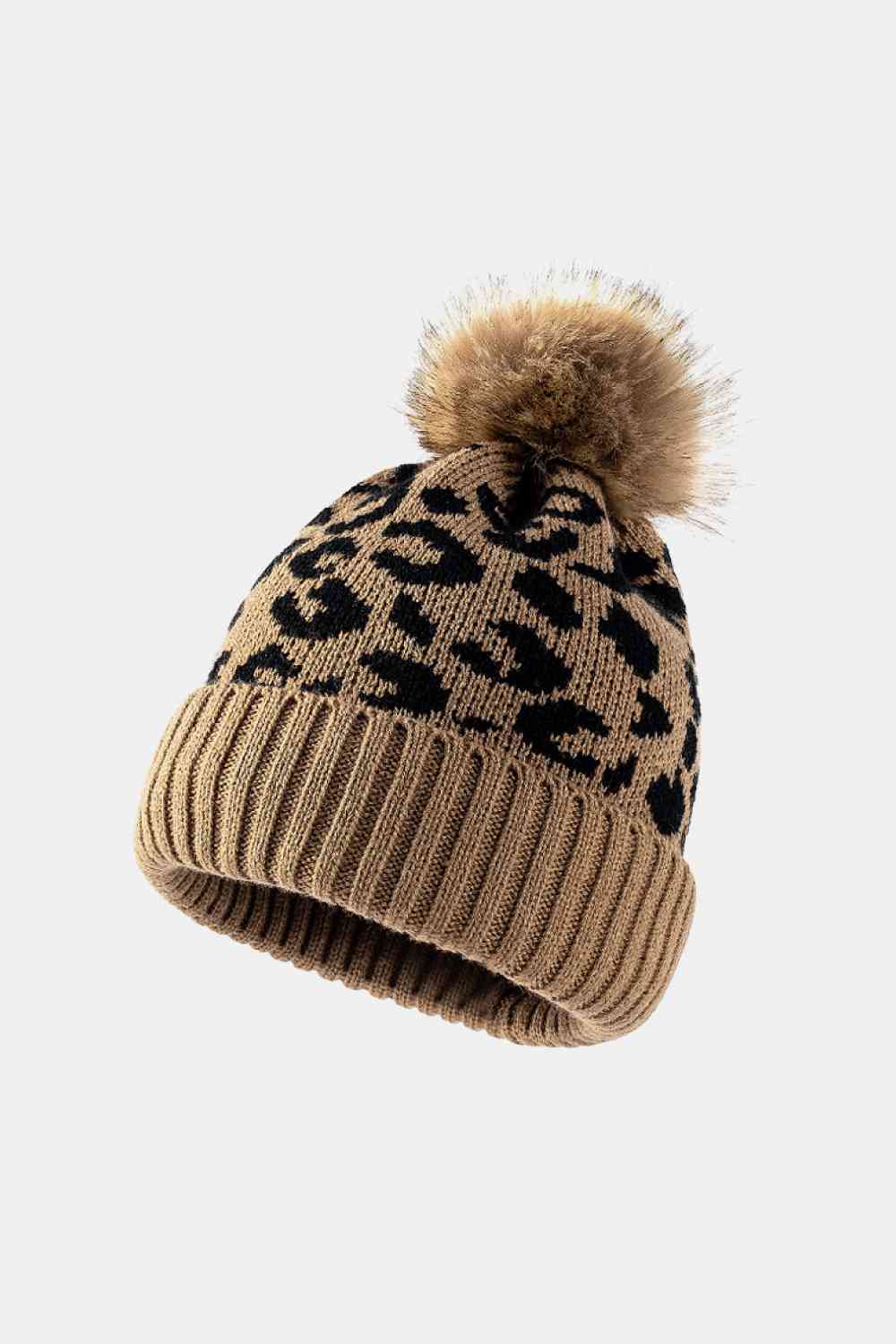 TEEK - Leopard Pom-Pom Cuffed Beanie HAT TEEK Trend Khaki  