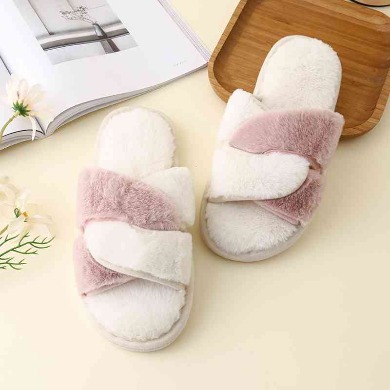 TEEK - Faux Fur Twisted Strap Slippers SHOES TEEK Trend Cream/Pink S 