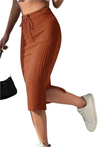 TEEK - Caramel Slit High Waist Skirt SKIRT TEEK Trend S  