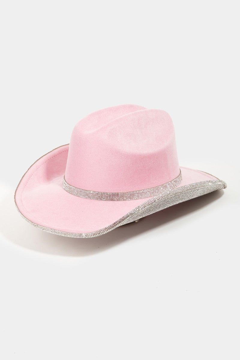 TEEK - Light Pink Fame Pave Rhinestone Trim Faux Suede Hat HAT TEEK Trend   