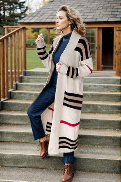 TEEK - Striped Long Sleeve Chauffeured Sweater Cardigan SWEATER TEEK Trend Ivory S 