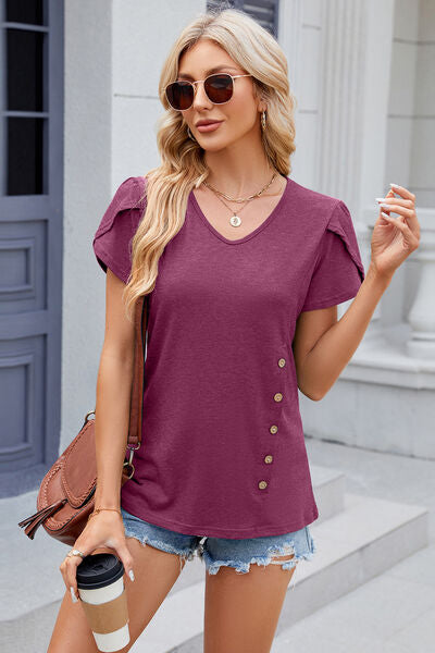 TEEK - Button Down Detail Short Sleeve T-Shirt TOPS TEEK Trend   