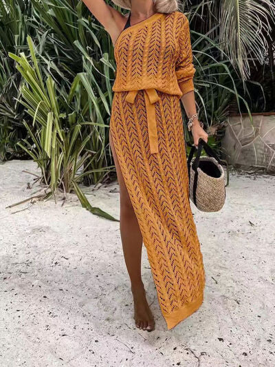 TEEK - Slit Single Shoulder Knit Beach Dress DRESS TEEK Trend Honey S 