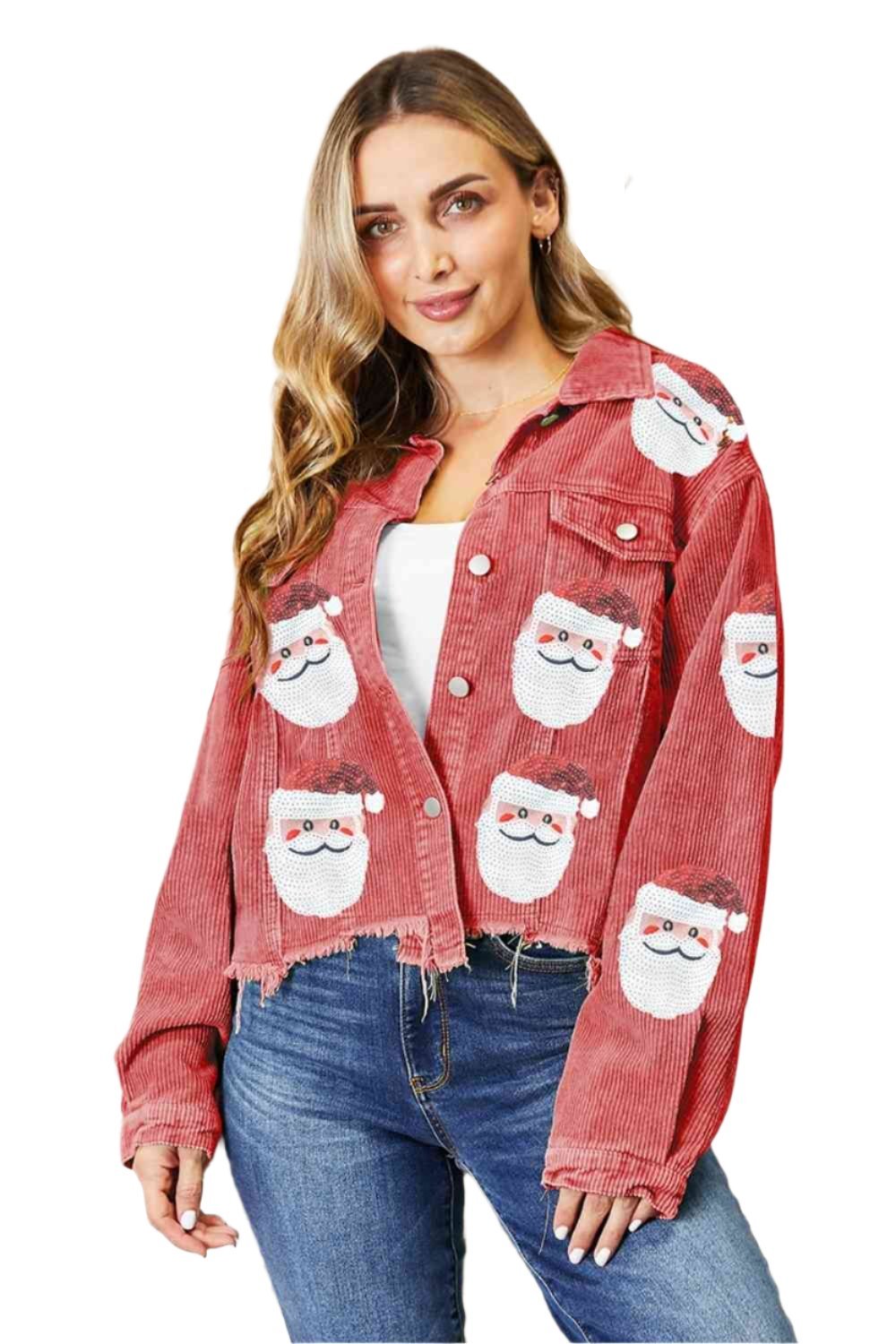 TEEK - Santa Sequin Raw Hem Jacket JACKET TEEK Trend Red S 