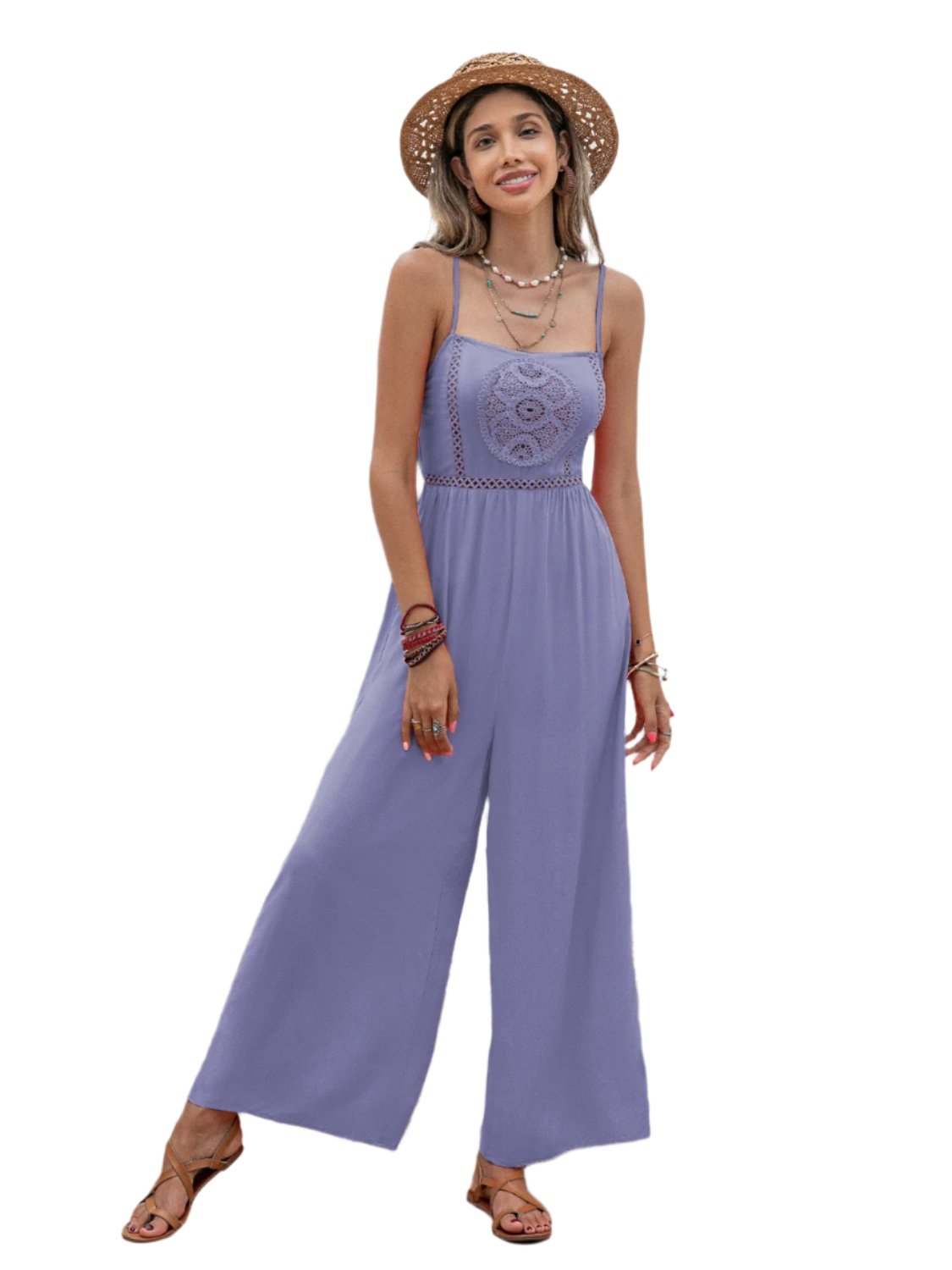 TEEK - Spaghetti Strap Wide Leg Jumpsuit JUMPSUIT TEEK Trend Lavender S 