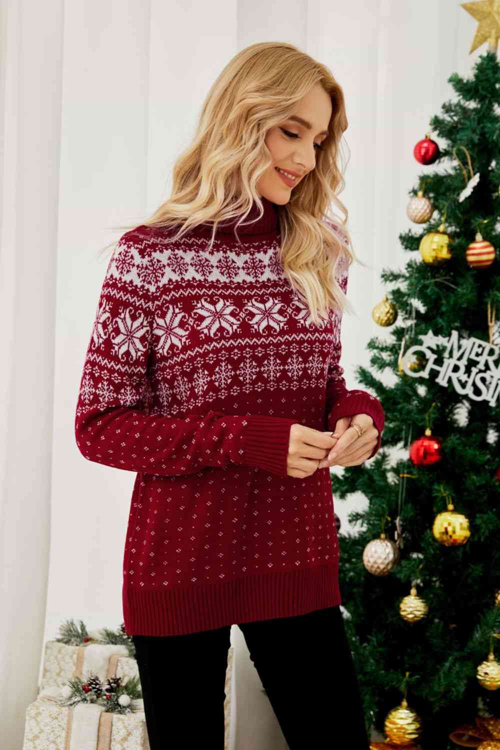 TEEK - Christmas Snowflake Fair Isle Turtleneck Sweater SWEATER TEEK Trend   