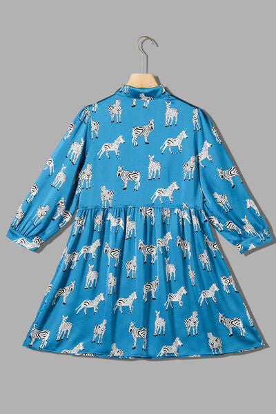 TEEK - Sky Blue Zebra Collared Neck Mini Dress DRESS TEEK Trend   