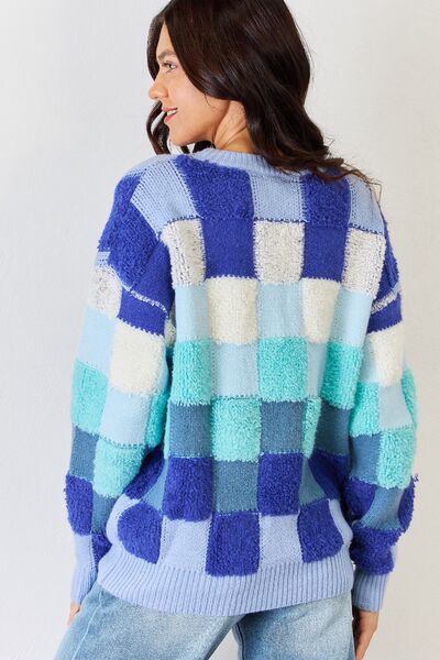 TEEK - Checkered Round Neck Sweater TOPS TEEK Trend   