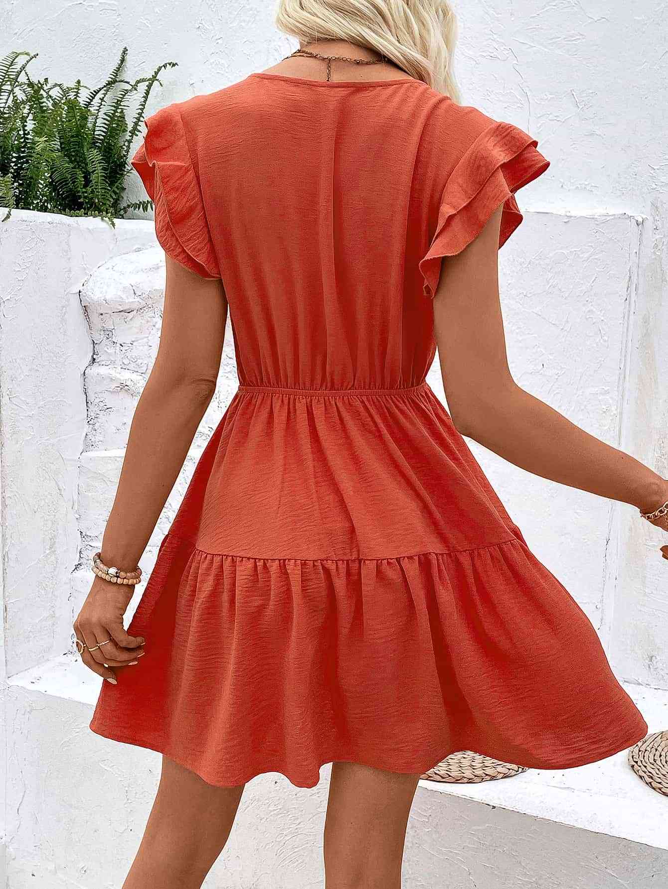 TEEK - Red Orange Tassel Tie V-Neck Dress DRESS TEEK Trend   