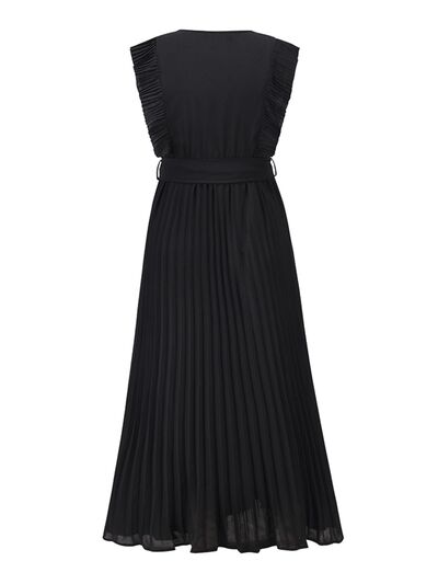 TEEK - Tied Cap Sleeve Pleated Dress DRESS TEEK Trend   