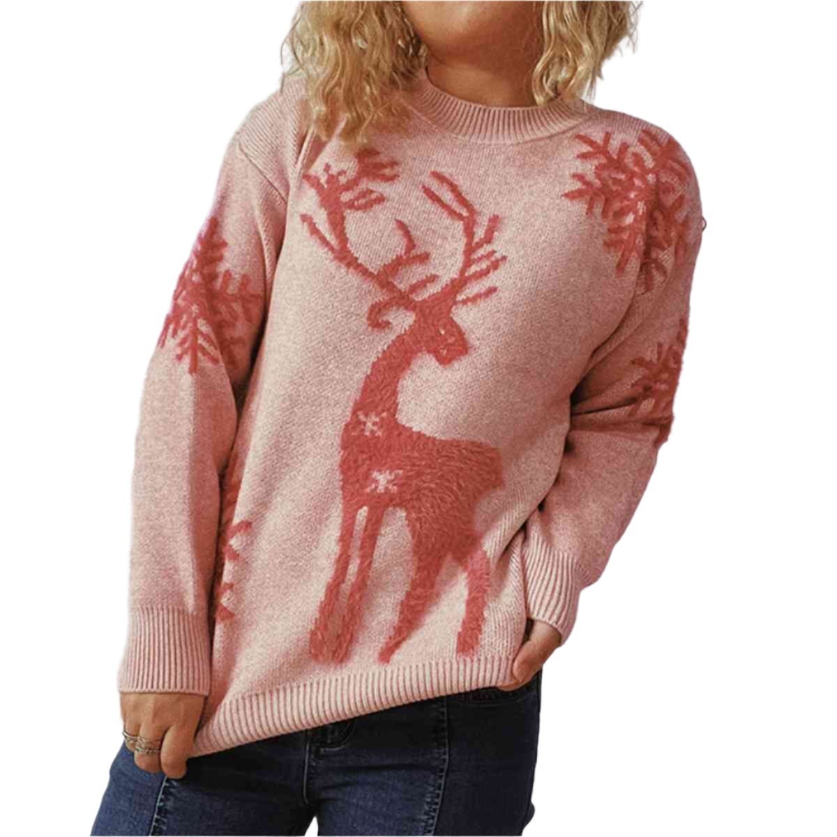 TEEK - Reindeer and Snowflake Sweater SWEATER TEEK Trend Blush Pink S 