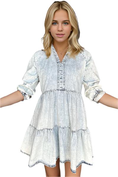 TEEK - V-Neck Half Sleeve Mini Denim Dress DRESS TEEK Trend S  