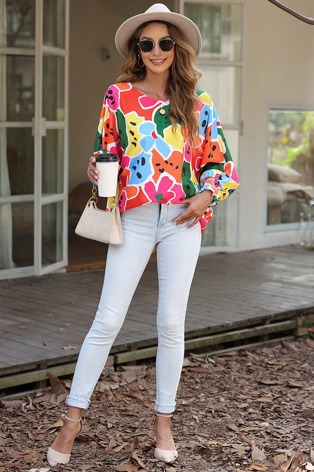 TEEK - Colorful Abstract Lantern Sleeve Blouse TOPS TEEK Trend   