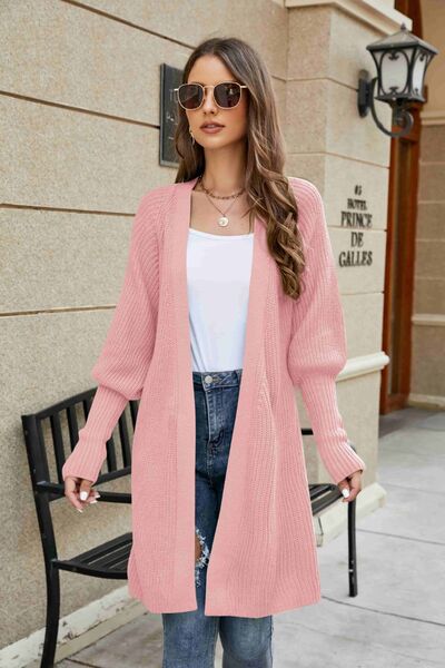 TEEK - Open Front Lantern Sleeve Cardigan SWEATER TEEK Trend Dusty Pink S 