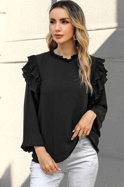 TEEK - Black Ruffled Long Sleeve Blouse TOPS TEEK Trend   