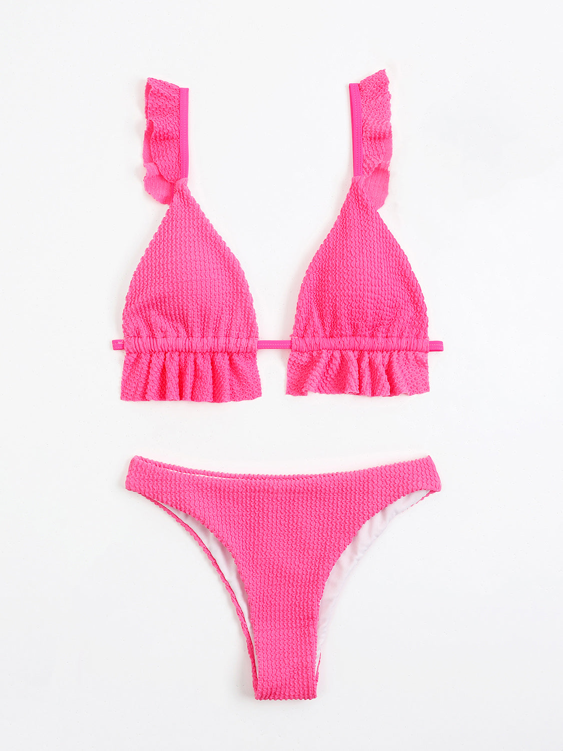 TEEK - Ruffled Textured Wide Strap Two-Piece Bikini Set SWIMWEAR TEEK Trend Fuchsia Pink S 