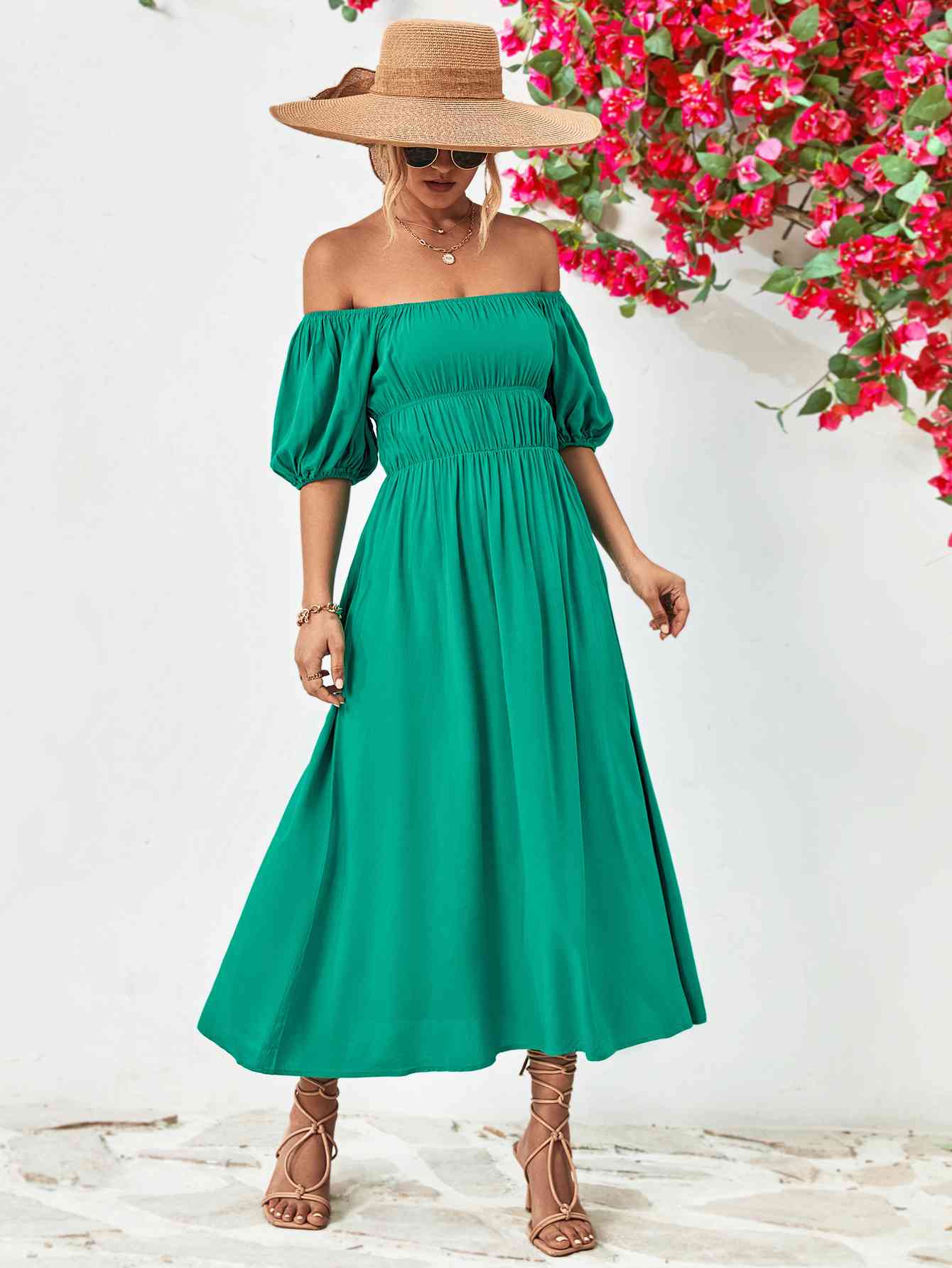 TEEK - Off-Shoulder Balloon Sleeve Midi Dress DRESS TEEK Trend   