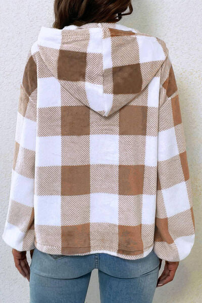 Plush plaid outlet teddy drawstring hoodie