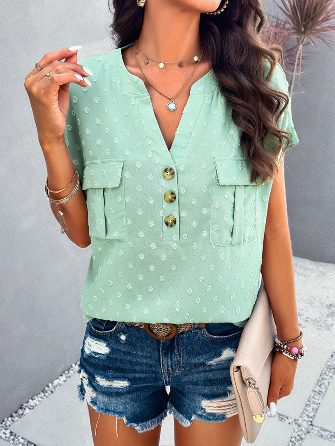 TEEK - Swiss Dot Short Sleeve Blouse TOPS TEEK Trend   