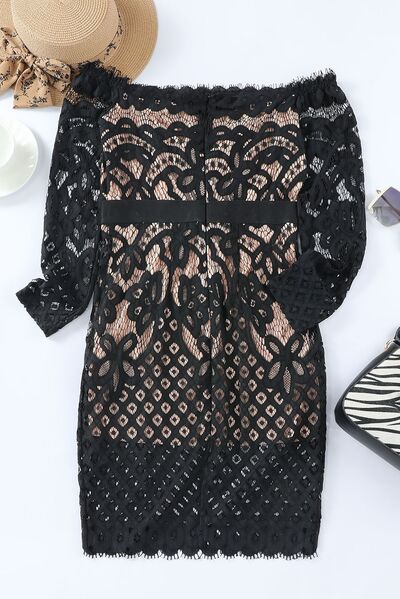 TEEK - Black Off-Shoulder Long Sleeve Lace Dress DRESS TEEK Trend   