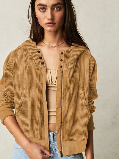 TEEK - Waffle-Knit Whateva Hooded Jacket  TEEK Trend Camel S 