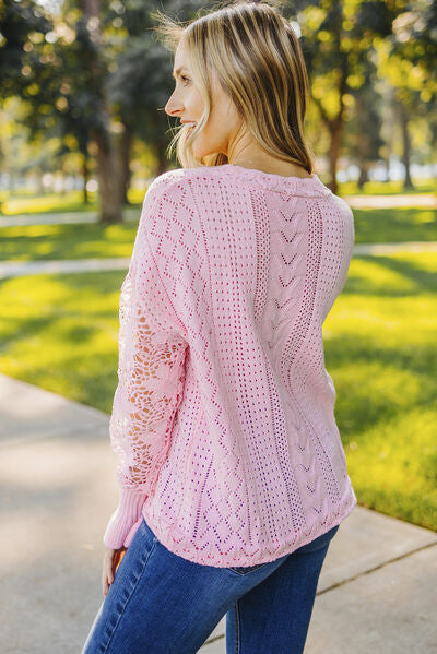 TEEK - Lace Lantern Sleeve Dropped Shoulder Sweater SWEATER TEEK Trend   