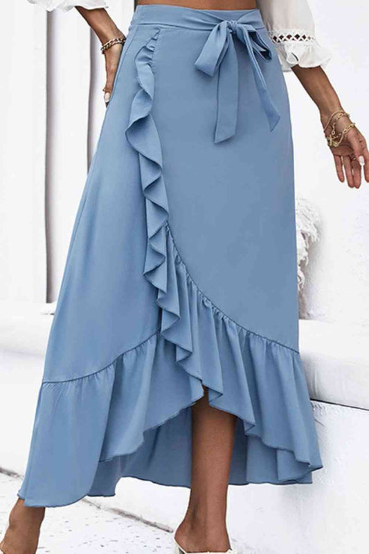 TEEK - Blue Ruffle Trim Tied Skirt SKIRT TEEK Trend XS  