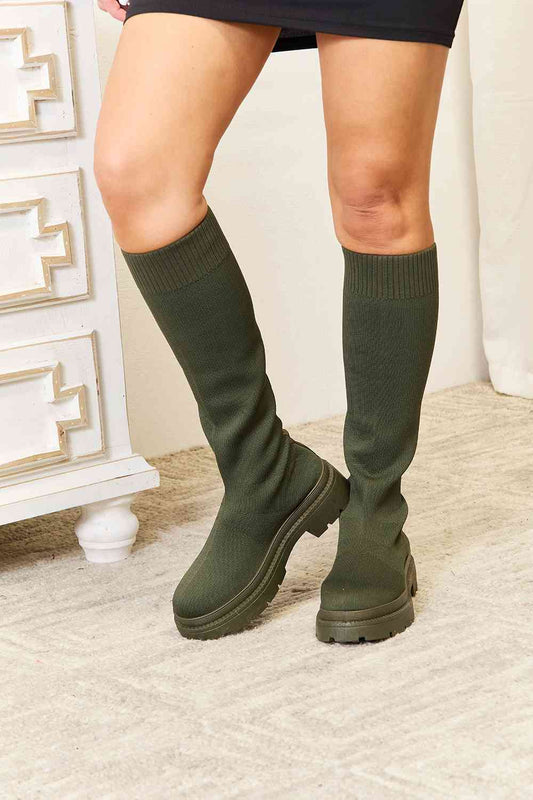 TEEK - Knee High Platform Sock Olive Boots SHOES TEEK Trend 6  