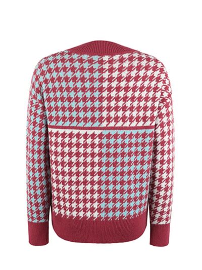 TEEK - Wine Houndstooth Sweater SWEATER TEEK Trend   