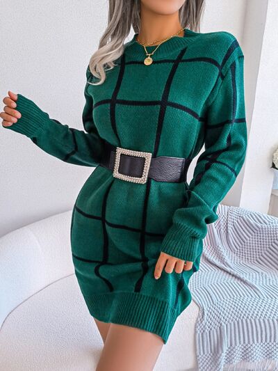 TEEK - Plaid Doable Dropped Shoulder Sweater Dress DRESS TEEK Trend   