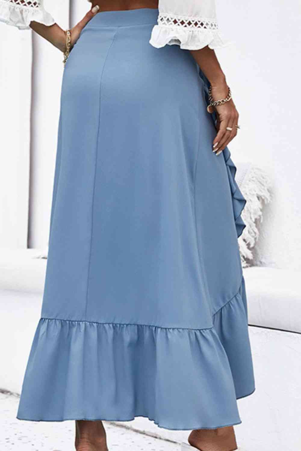 TEEK - Blue Ruffle Trim Tied Skirt SKIRT TEEK Trend   