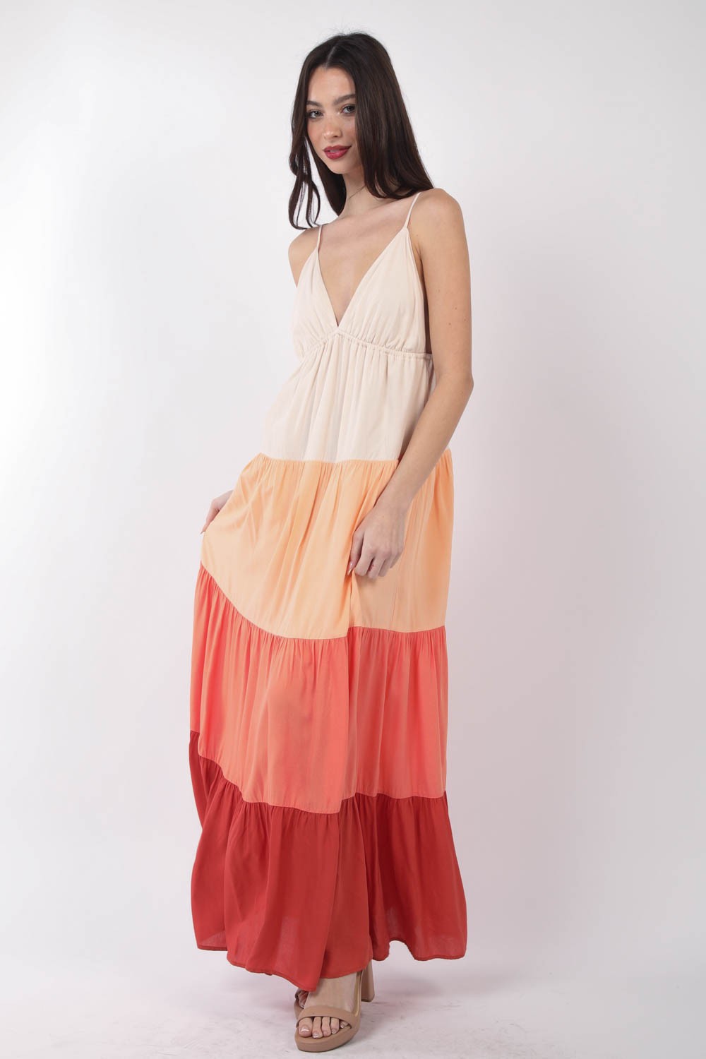 TEEK - Sunset VJ Color Block Tiered Maxi Cami Dress DRESS TEEK Trend   