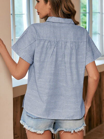 TEEK - Striped Half Button Short Sleeve Shirt TOPS TEEK Trend   