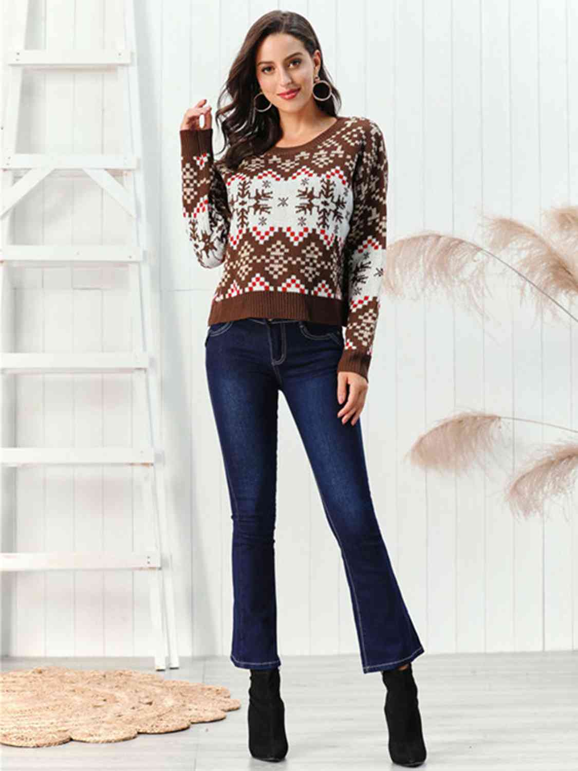 TEEK - Chestnut Snowflake Pattern Sweater SWEATER TEEK Trend   