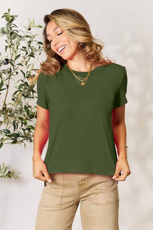 TEEK - Basic Round Neck Short Sleeve T-Shirt TOPS TEEK Trend Moss S 