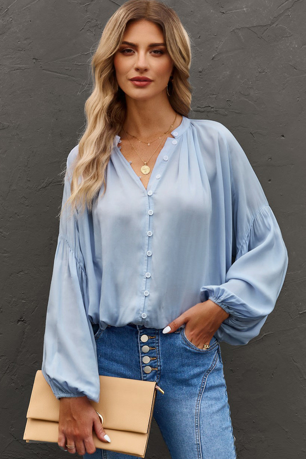 TEEK - Button Up Balloon Sleeve Shirt TOPS TEEK Trend   