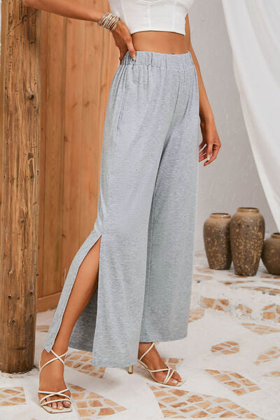 TEEK - Heather Grey Slit Elastic Waist Pants PANTS TEEK Trend   