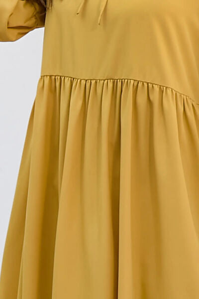 TEEK - True Yellow Tie Neck Balloon Sleeve Dress DRESS TEEK Trend   