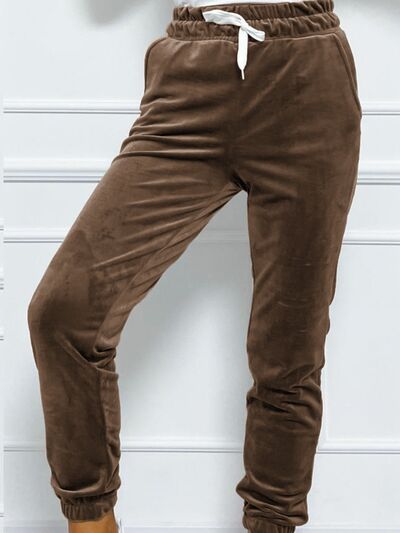 TEEK - Wide Waistband Drawstring Cropped Joggers PANTS TEEK Trend Chocolate S 