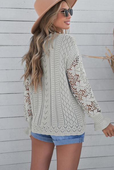 TEEK - Lace Lantern Sleeve Dropped Shoulder Sweater SWEATER TEEK Trend   