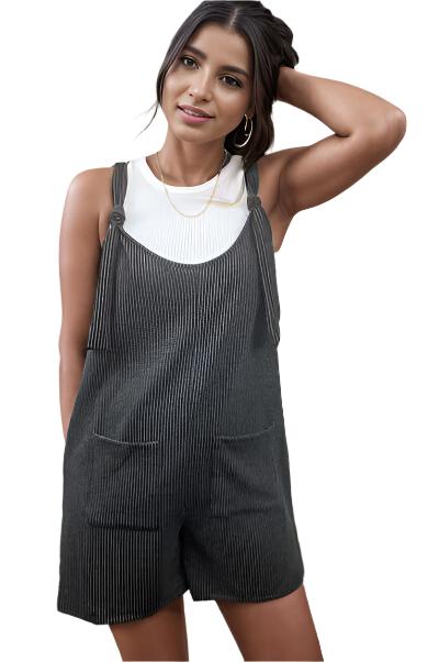 TEEK - Charcoal Scoop Neck Striped Romper OVERALLS TEEK Trend S  