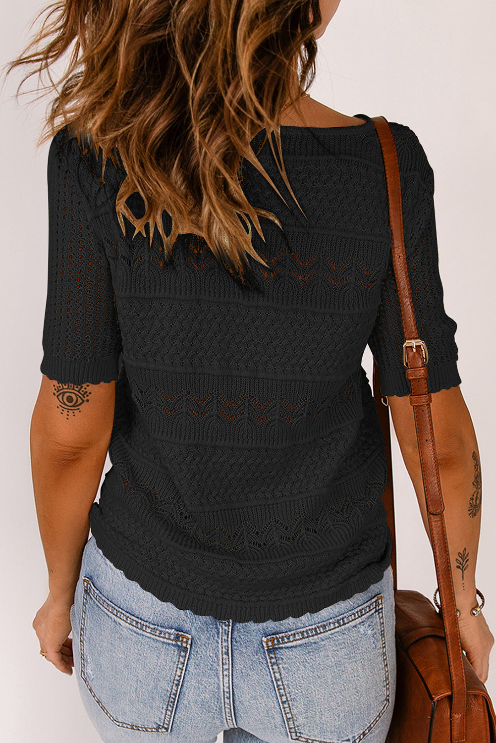 TEEK - Black Round Neck Short Sleeve Knit Top TOPS TEEK Trend   