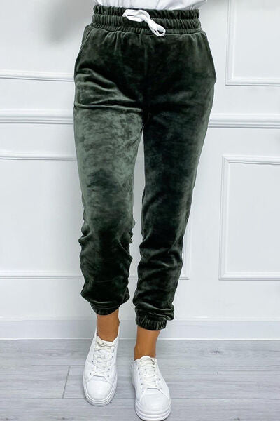 TEEK - Wide Waistband Drawstring Cropped Joggers PANTS TEEK Trend Green S 