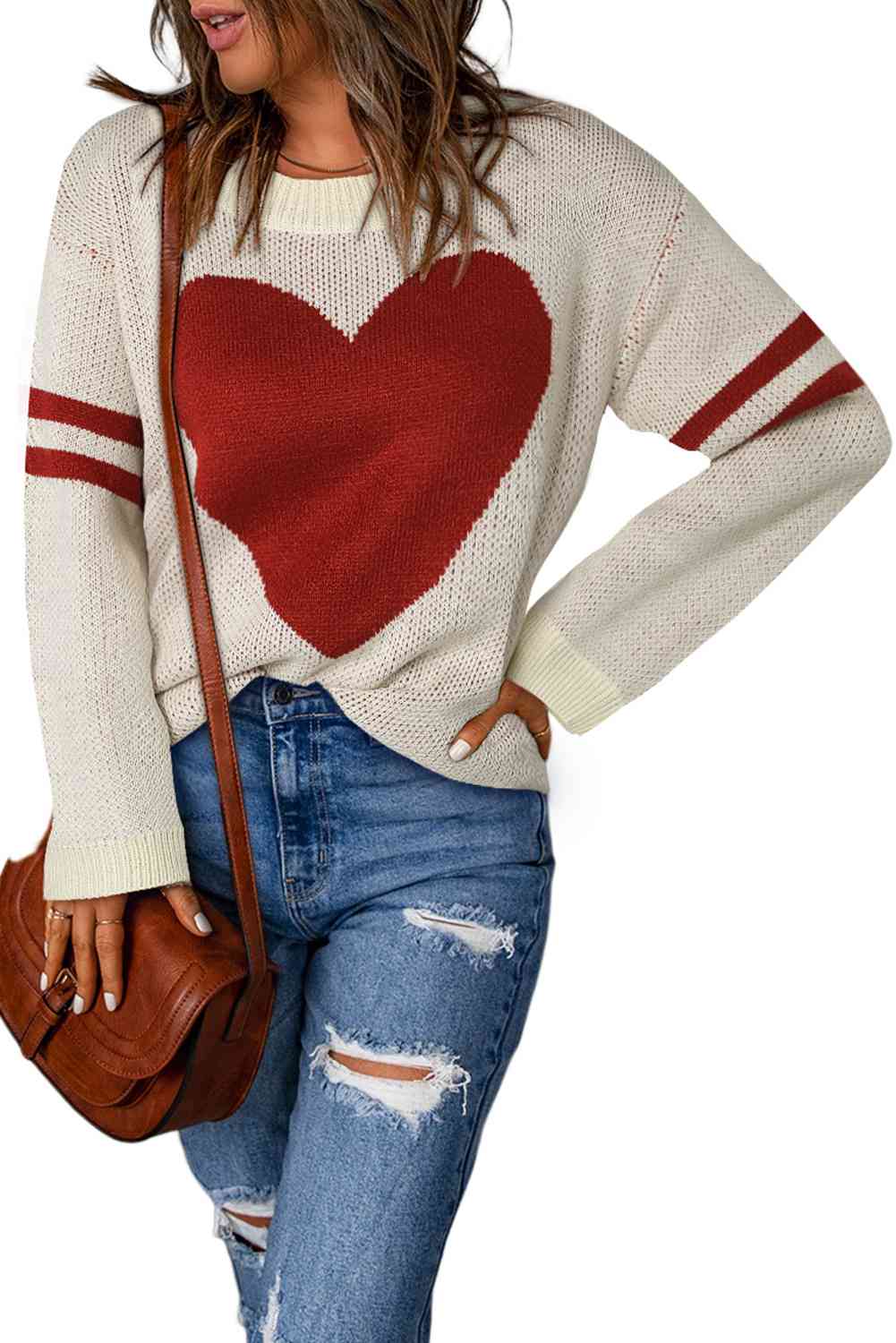 TEEK - Arm Stripe Heart Sweater SWEATER TEEK Trend Beige S 