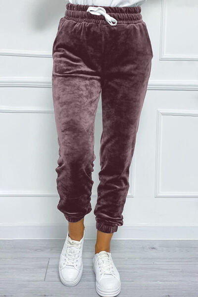 TEEK - Wide Waistband Drawstring Cropped Joggers PANTS TEEK Trend Dusty Purple S 