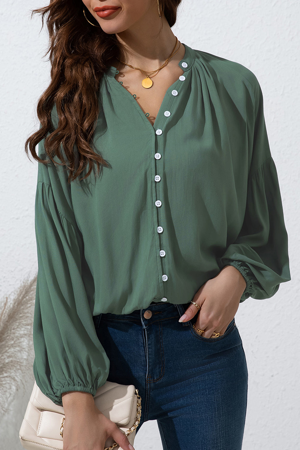 TEEK - Button Up Balloon Sleeve Shirt TOPS TEEK Trend   