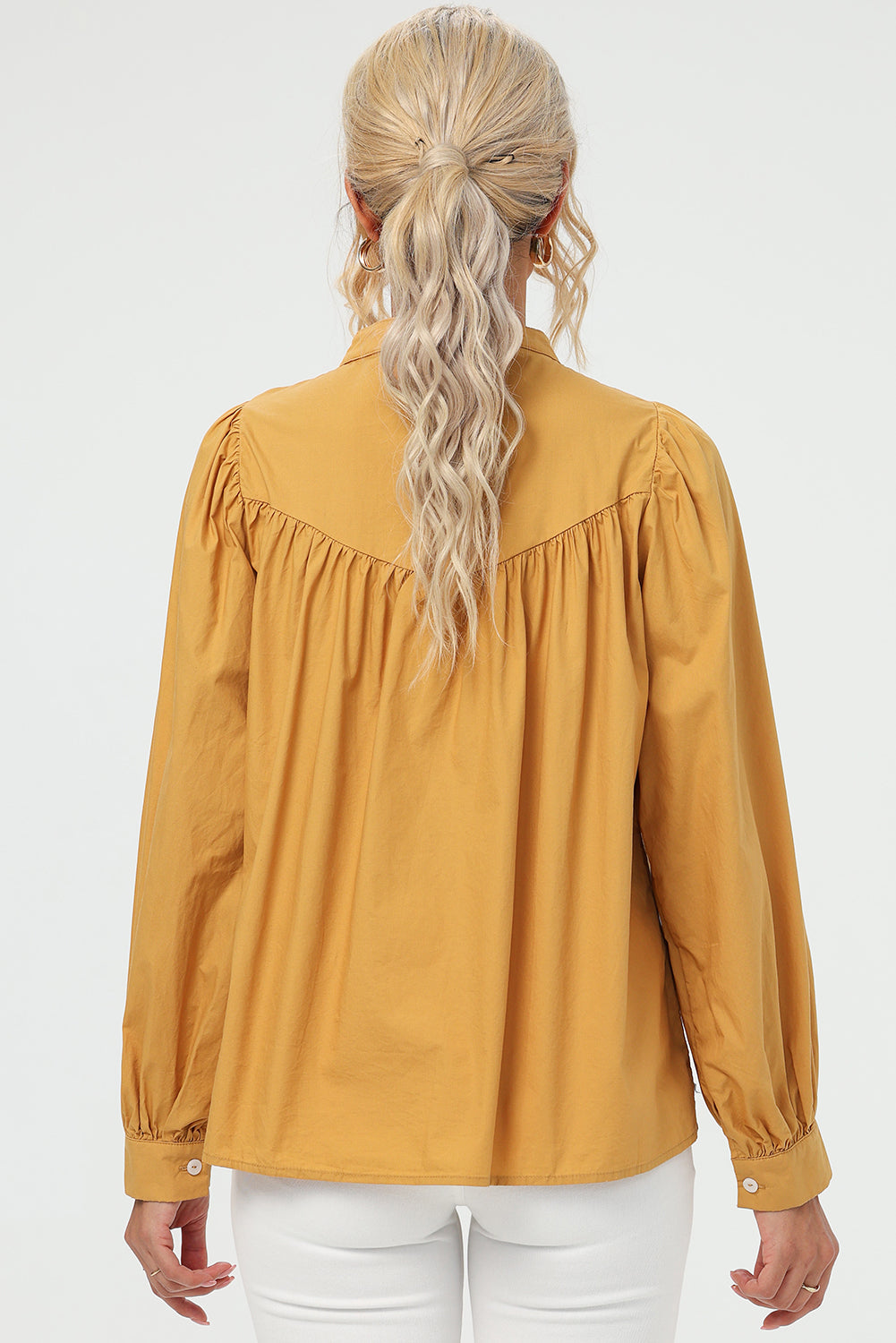 TEEK - Mustard Ruched Button Up Long Sleeve Shirt TOPS TEEK Trend   
