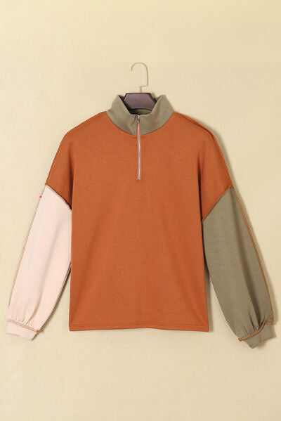 TEEK - Color Block Exposed Seam Zip Sweatshirt TOPS TEEK Trend   