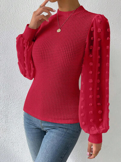 TEEK - Swiss Dot Waffle-Knit Lantern Sleeve Top TOPS TEEK Trend   